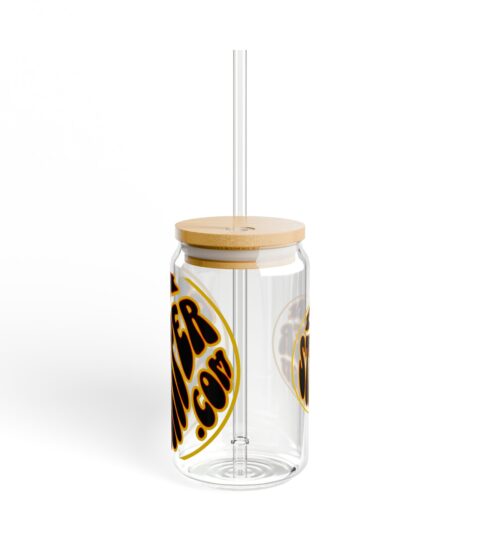 16oz Glass Sipper with Retro ‘Sipper Vibes’ Pinstriper.com Logo – Reusable Straw Tumbler