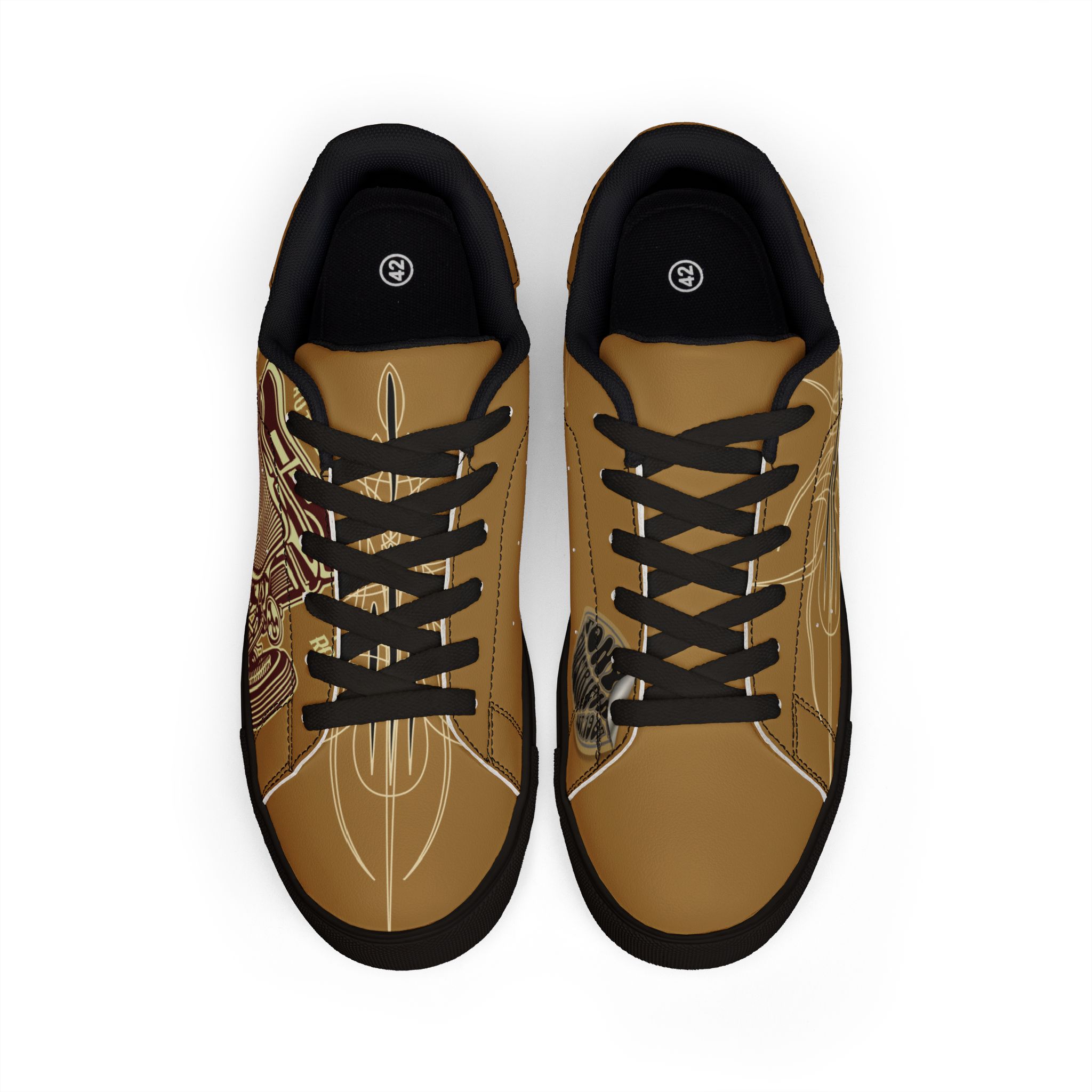 Brown Tonys Pinstriping Low-Top Leather Sneakers — Graphic Men's Casual Shoes great gift - Image 5