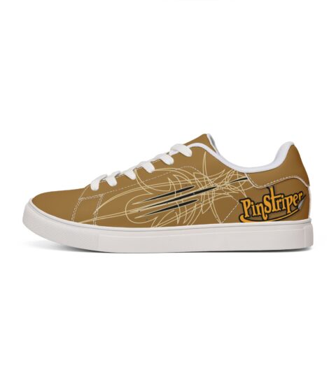 Brown Tonys Pinstriping Low-Top Leather Sneakers — Graphic Men’s Casual Shoes great gift