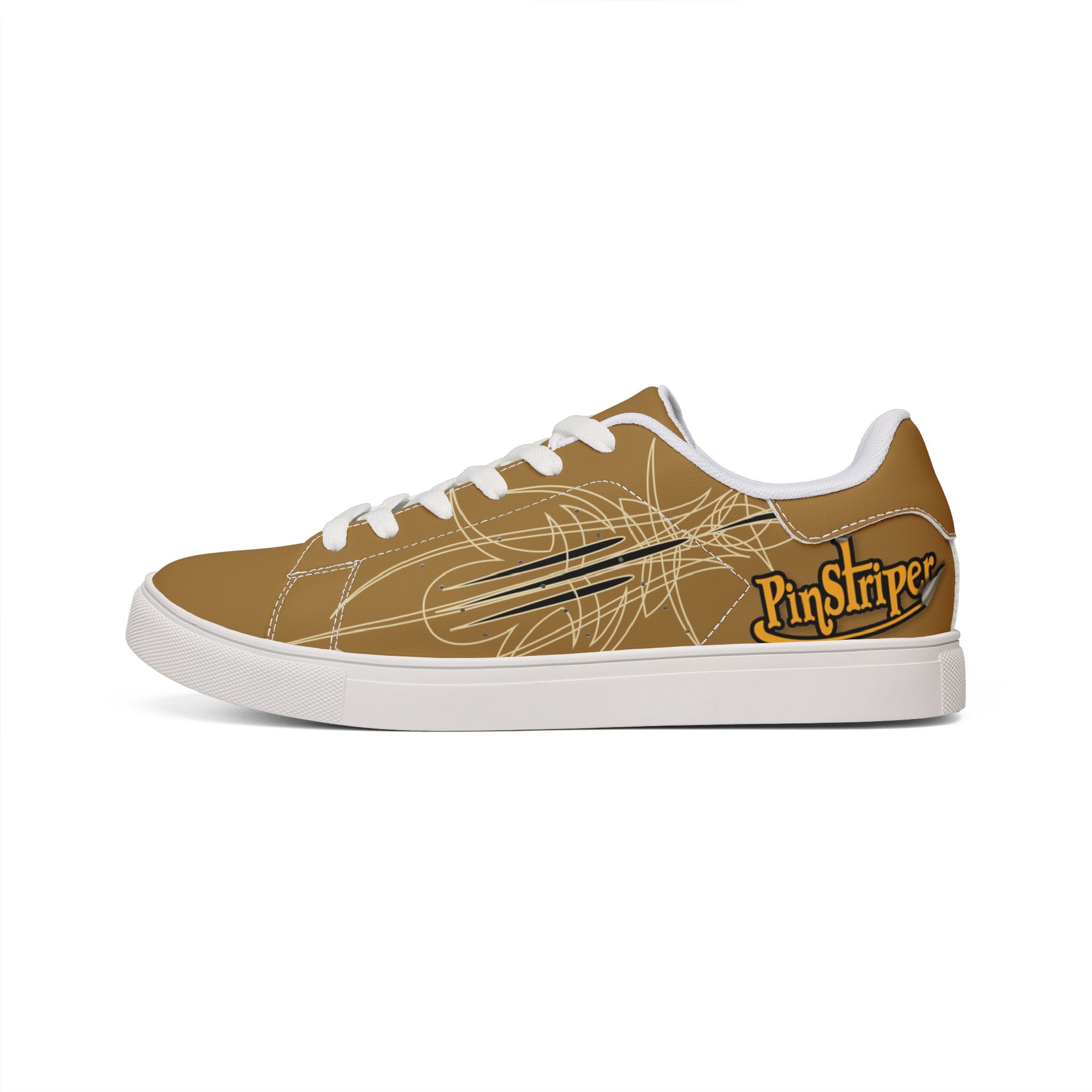 Brown Tonys Pinstriping Low-Top Leather Sneakers — Graphic Men's Casual Shoes great gift