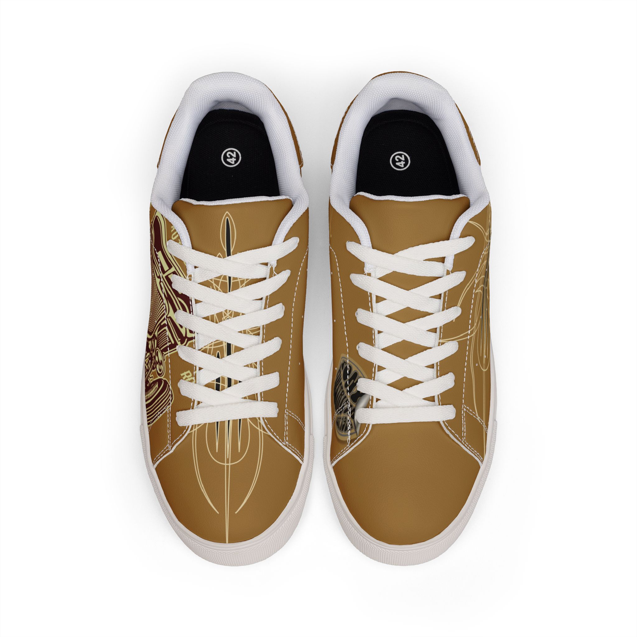 Brown Tonys Pinstriping Low-Top Leather Sneakers — Graphic Men's Casual Shoes great gift - Image 2