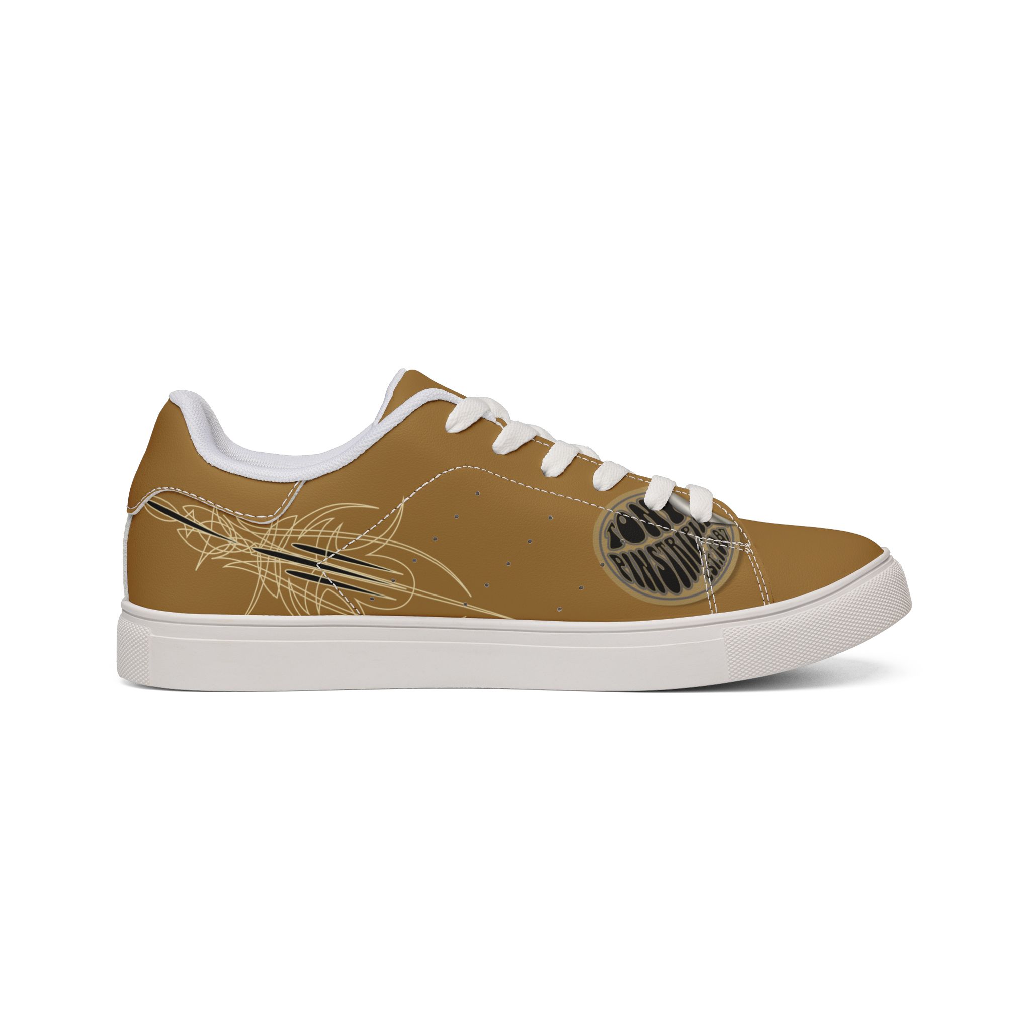 Brown Tonys Pinstriping Low-Top Leather Sneakers — Graphic Men's Casual Shoes great gift - Image 3