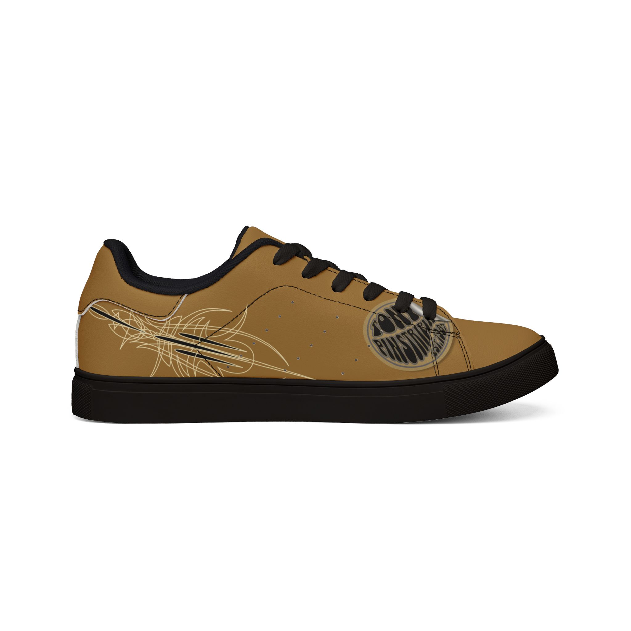Brown Tonys Pinstriping Low-Top Leather Sneakers — Graphic Men's Casual Shoes great gift - Image 7