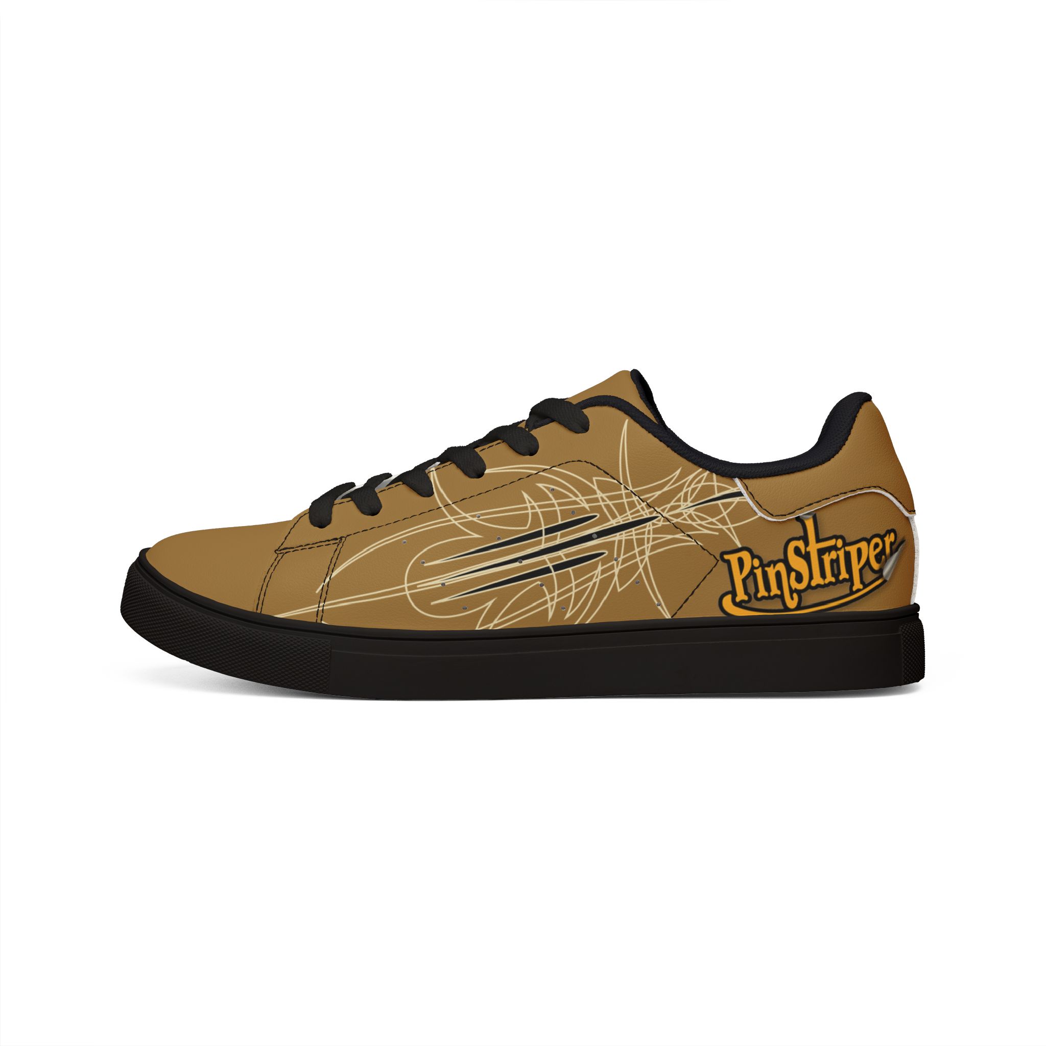 Brown Tonys Pinstriping Low-Top Leather Sneakers — Graphic Men's Casual Shoes great gift - Image 6