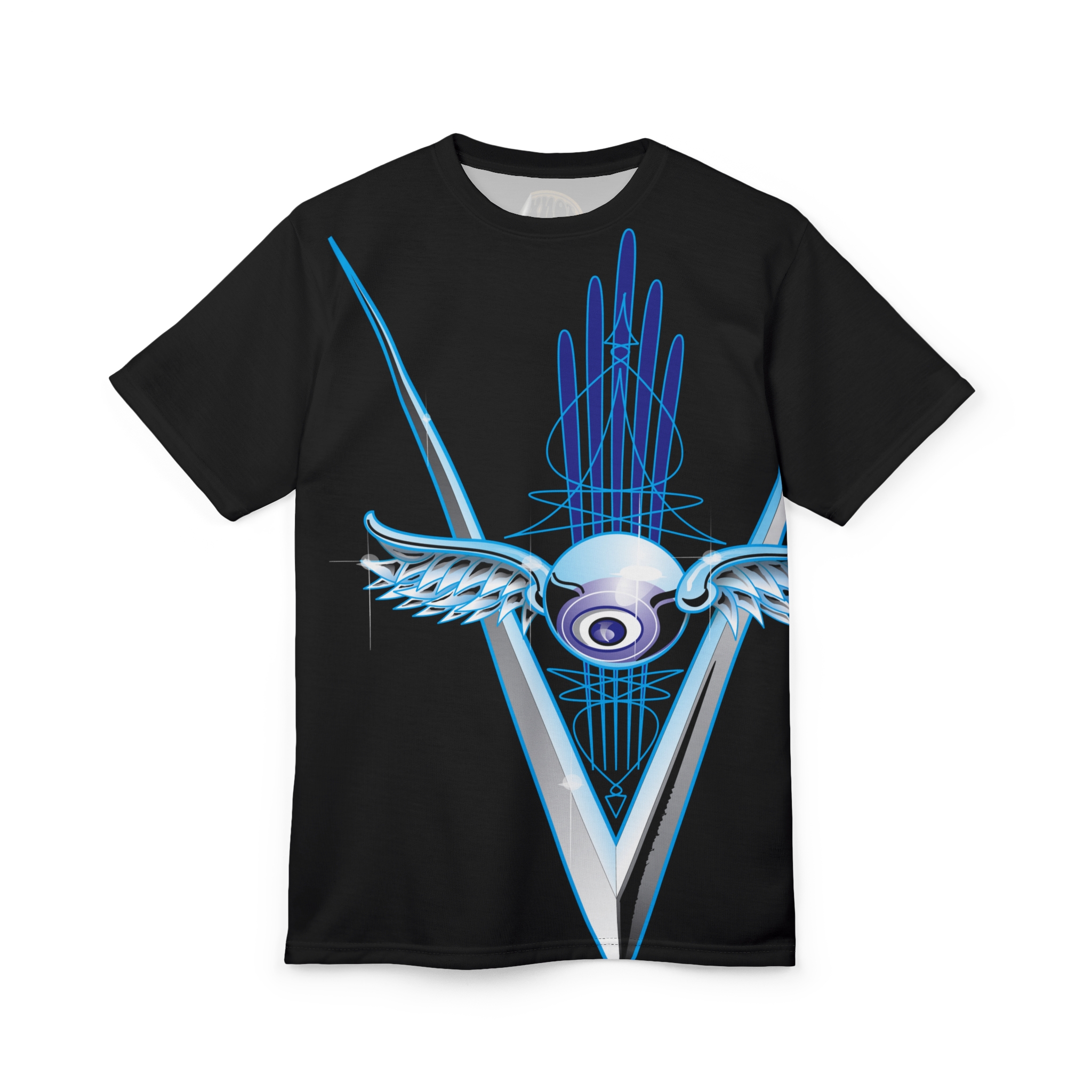 Chrome flying eyeball with pinstriping — Retro Lowrider Car Graphic Tee - Image 7