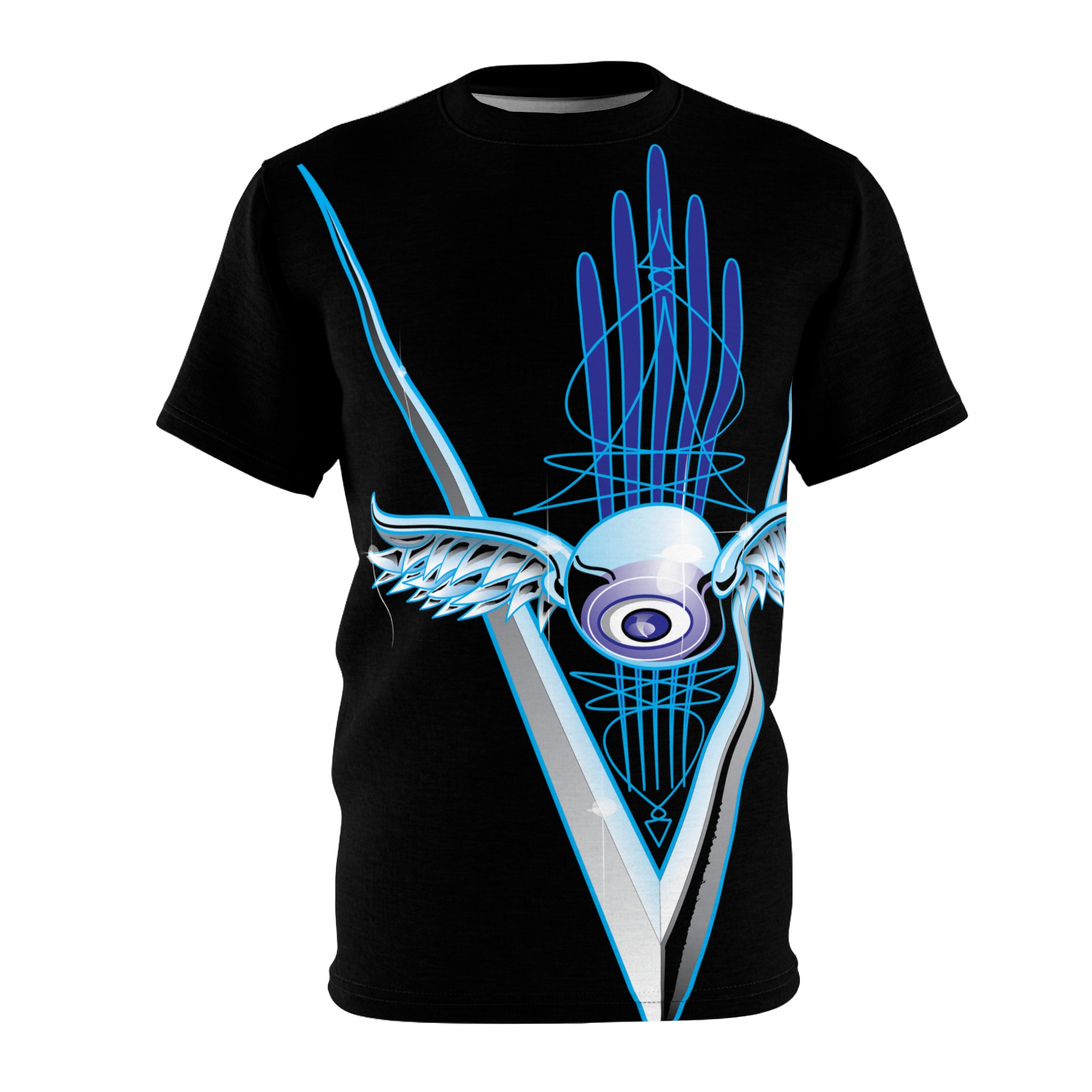 Chrome flying eyeball with pinstriping — Retro Lowrider Car Graphic Tee - Image 5