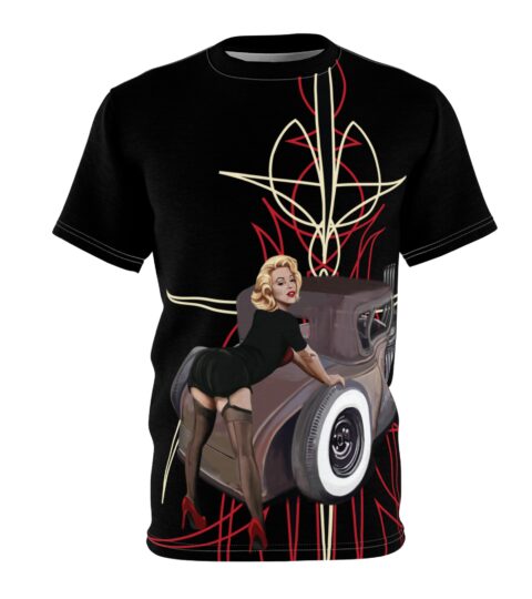 Pinup Girl Hot Rod Tee — Retro Pinstripe Kustom Kulture T-Shirt